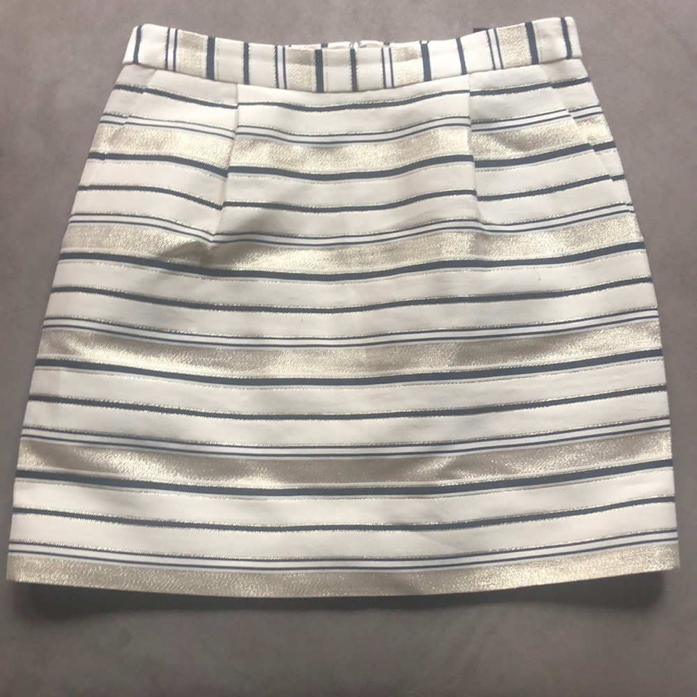 J Crew Cream black and gold striped skirt